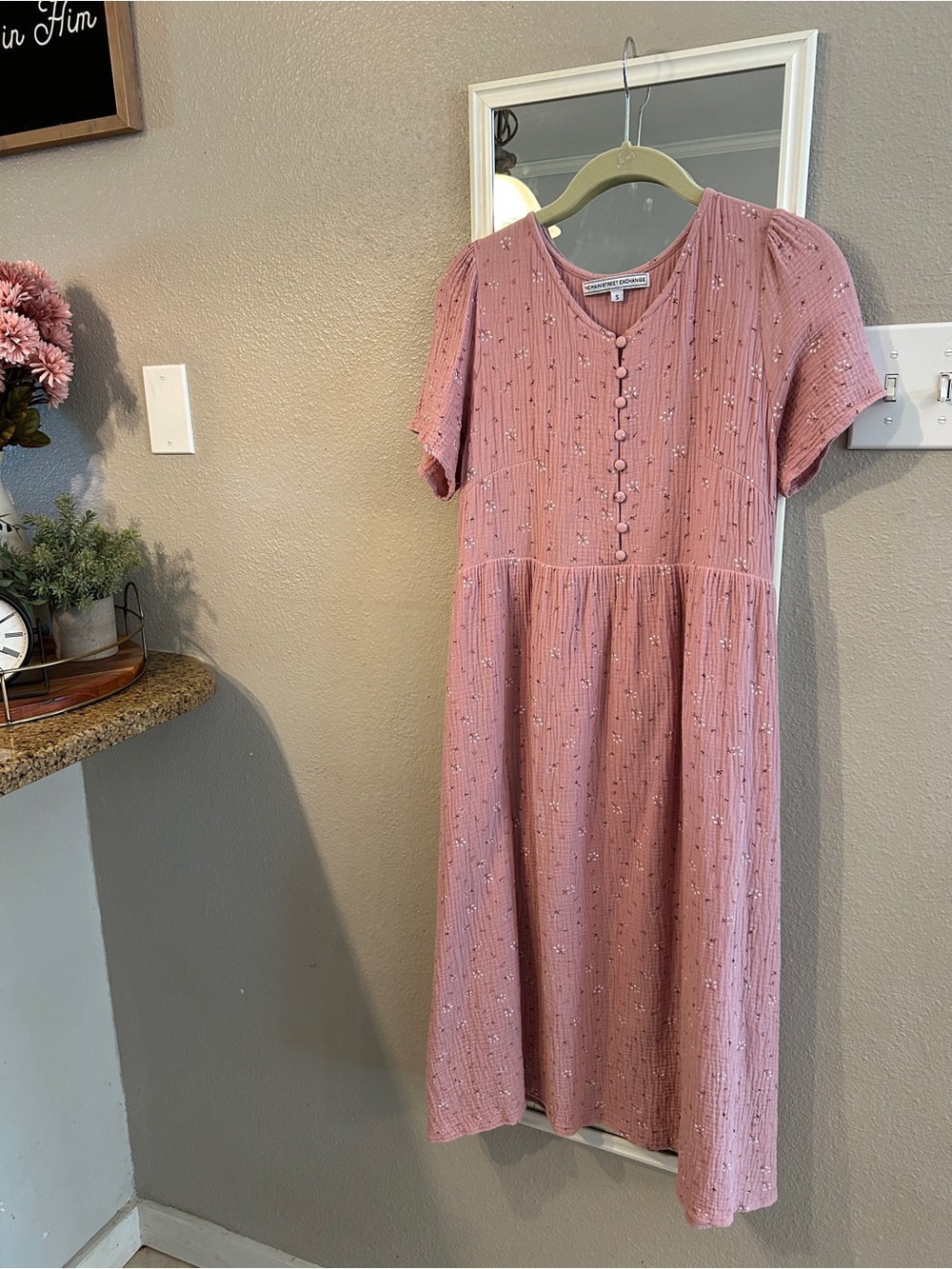 100% Cotton Gauze Dusty Rose Floral Midi Dress Small Main St. Exchange